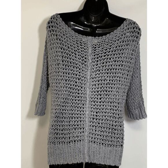 Decree Womens Sweater Scoop Neck Quarter Sleeve Open Knit Gray Small - Picture 3 of 8